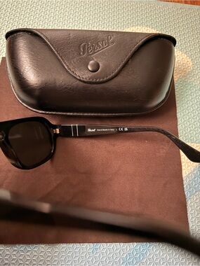 Persol Black Square Sunglasses with Logo Case